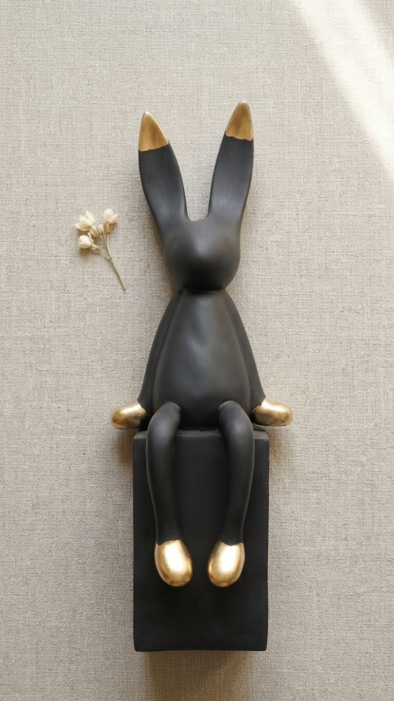 Black & Gold Handcrafted Sitting Rabbit Showpiece – Modern Decorative Sculpture for Home Décor