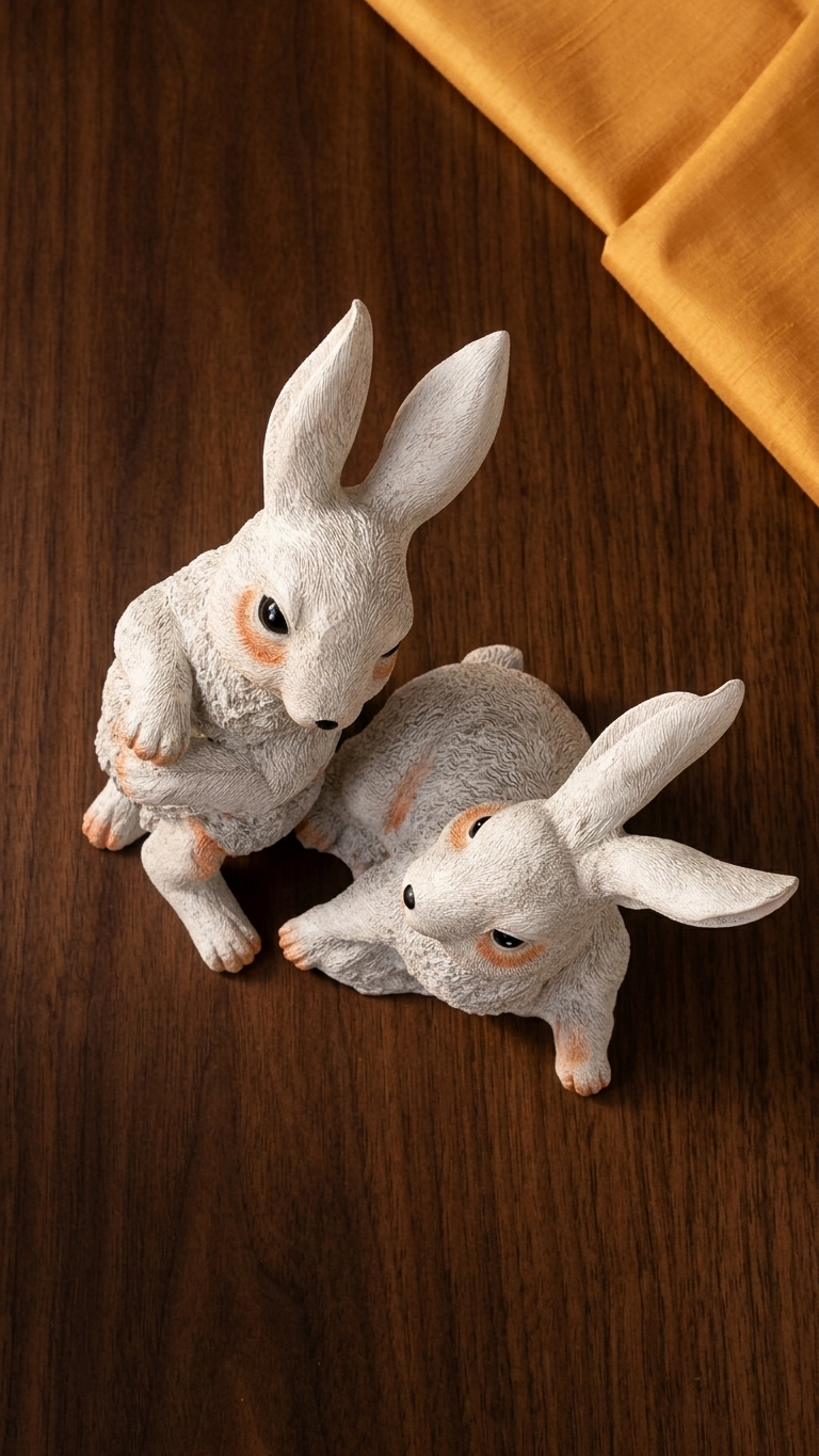 Handcrafted Pair of White Rabbit Showpieces – Sitting Bunny Figurines