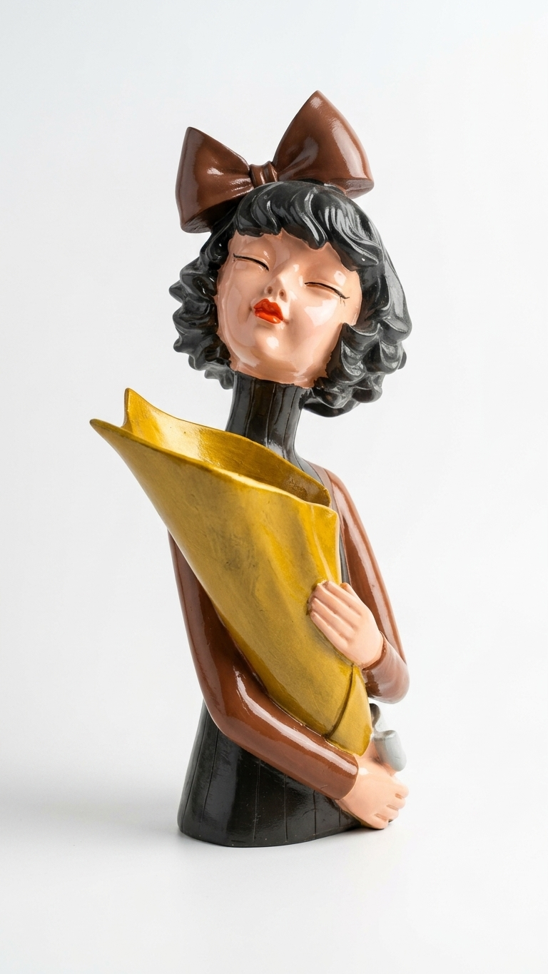 Handcrafted Lady Holding Bouquet Showpiece – Elegant Modern Resin Sculpture for Home Decor