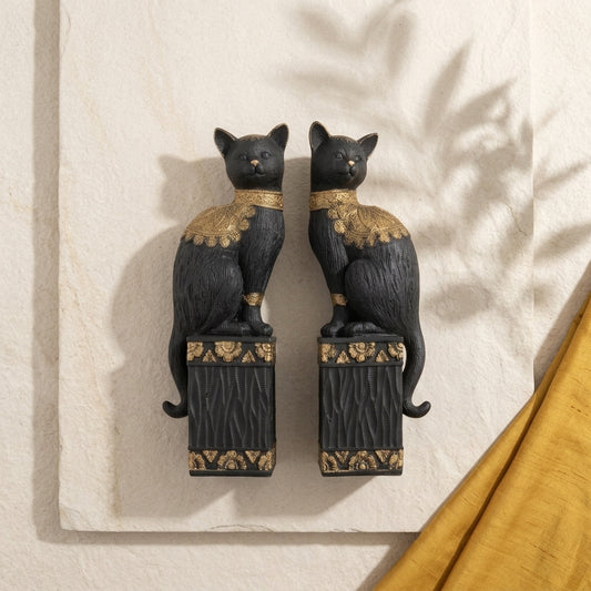 Handcrafted Black Cat Showpiece (Set of 2) –Decorative Resin Sculpture