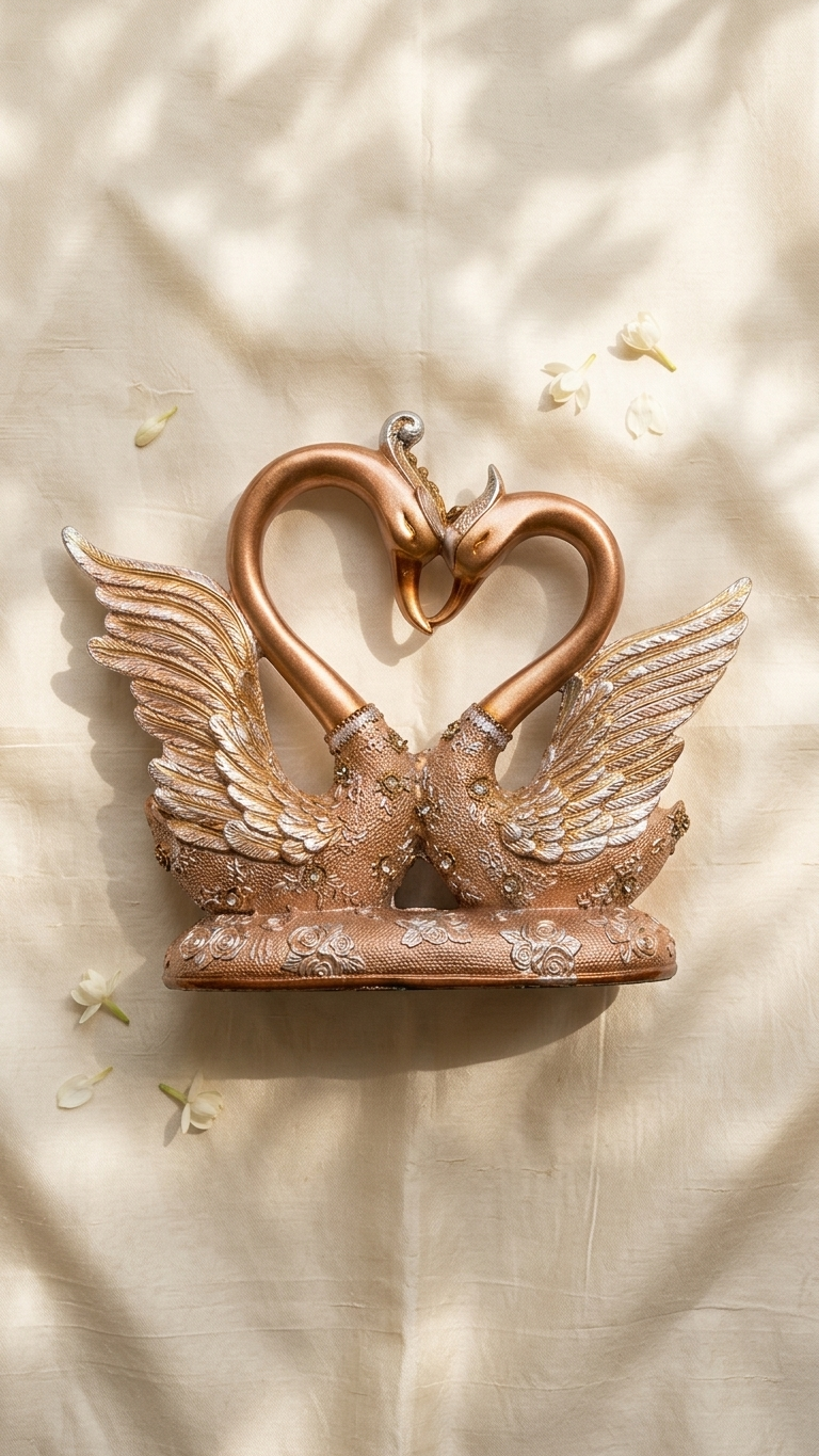 Handcrafted Golden Swan Couple Showpiece with Crystal Detailing – Premium Romantic Home Decor