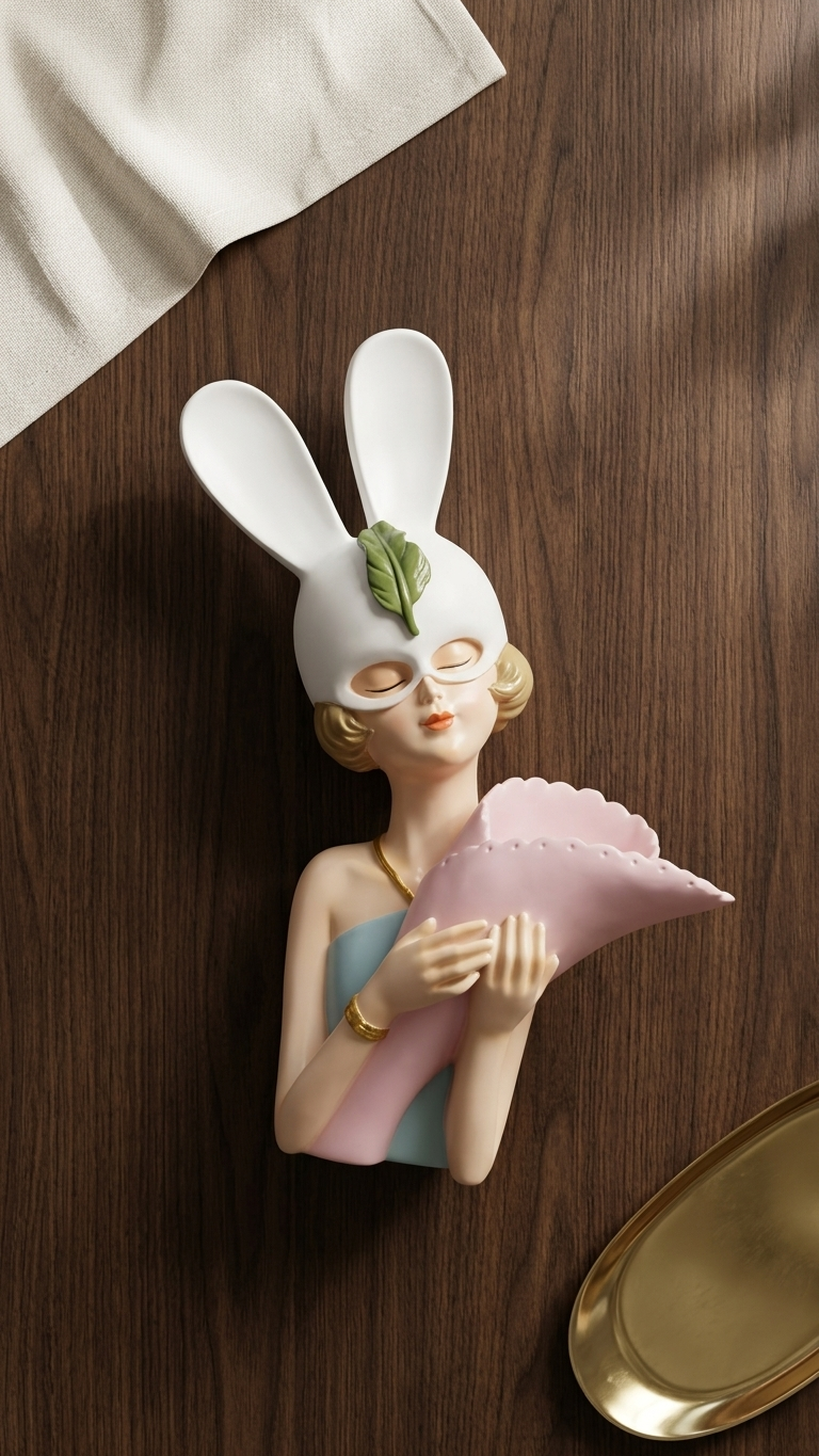 Luxury Bunny Lady Decorative Showpiece with Flower Vase | Premium Living Room & Table Decor