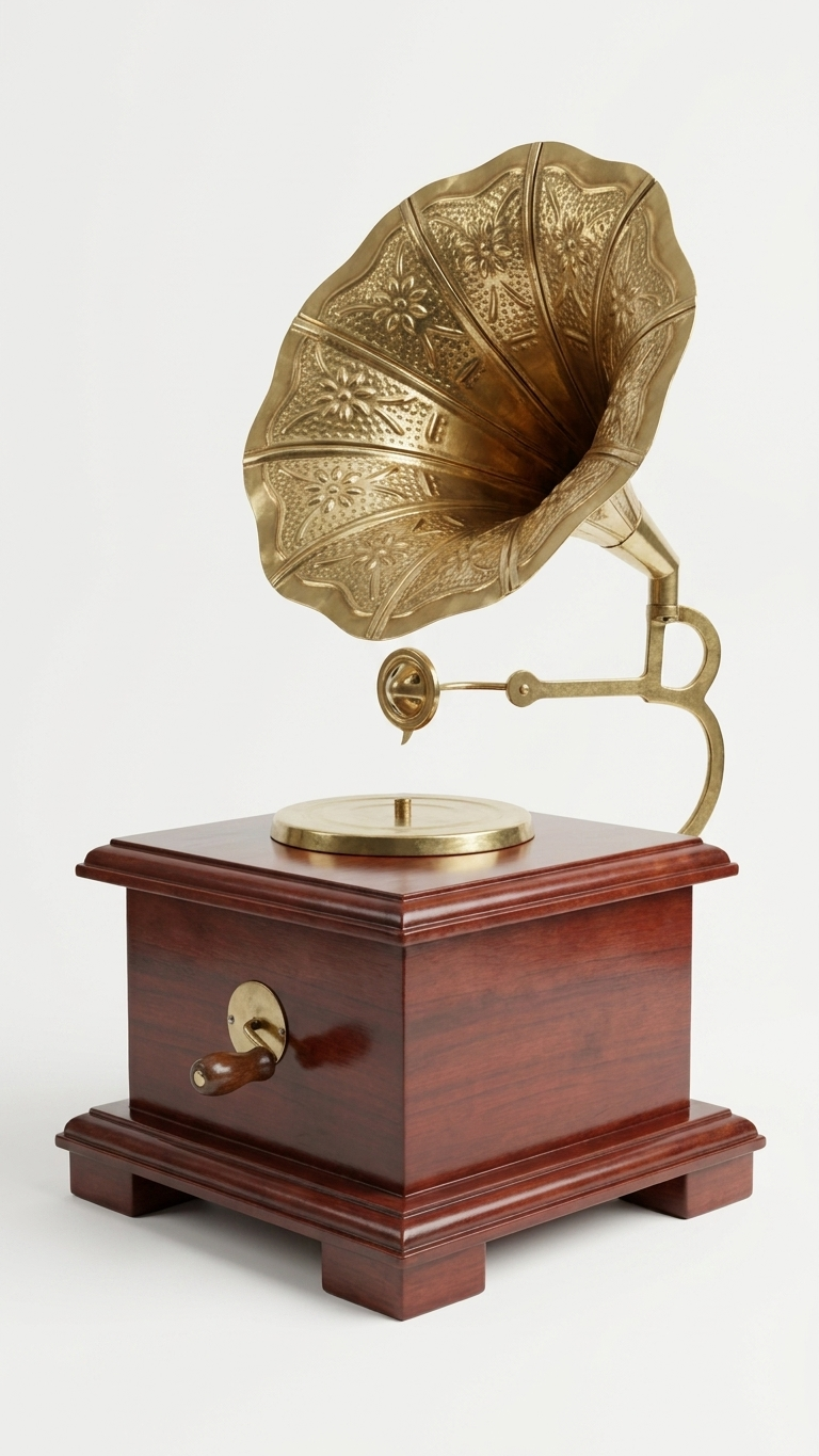 Handcrafted Vintage Gramophone Showpiece – Premium Antique Brass & Wooden Table Decor | Made in India