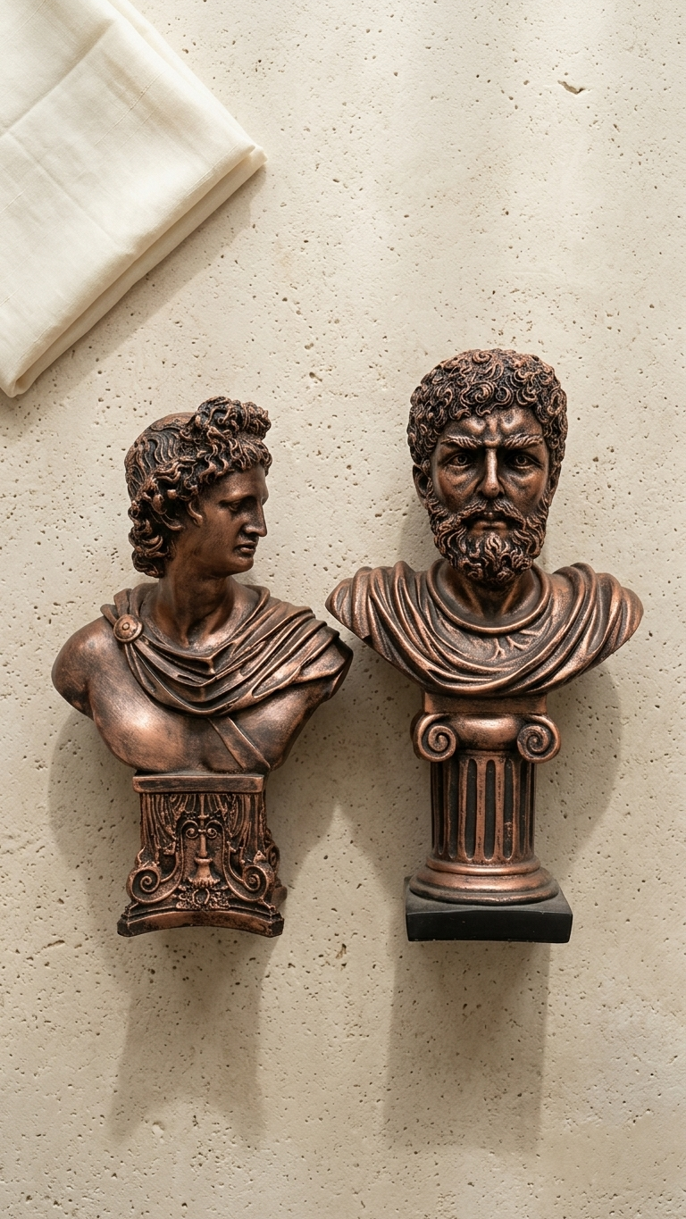 handcrafted Roman bust sculpture set