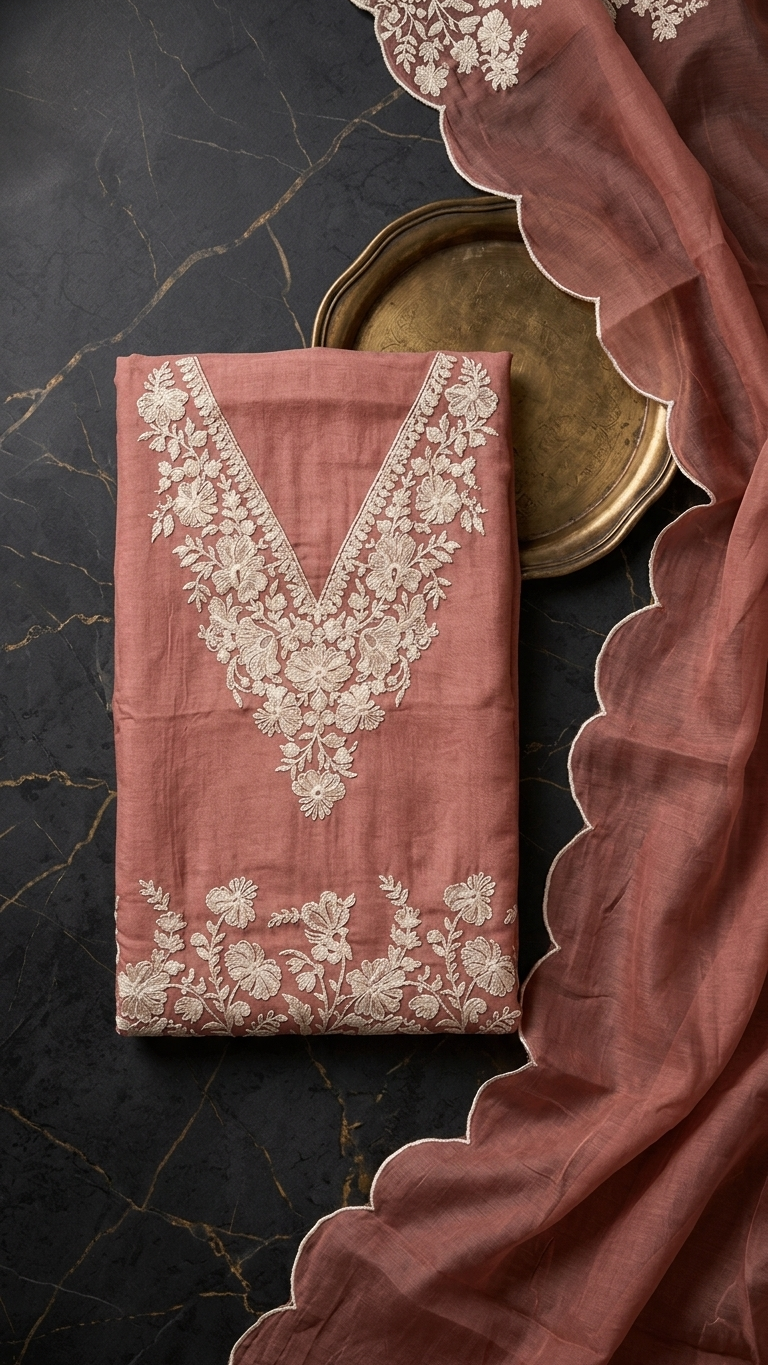 Rust Embroidered Designer Suit Set with Dupatta – Elegant Ethnic Wear