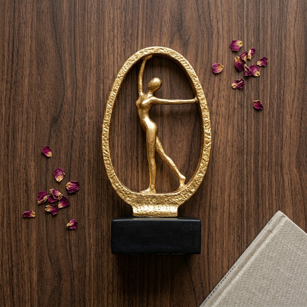 Gold abstract dancer statues for home decor – Modern Art Showpieces for Living Room