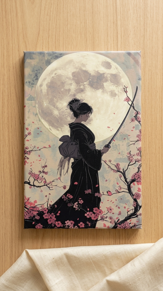 Japanese Samurai Moon Canvas Wall Art