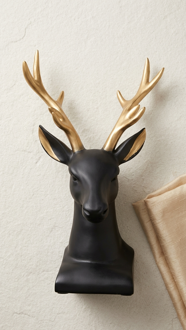 Black gold deer head showpiece for home decor India – Decorative Stag Figurine for Home & Office Decor India