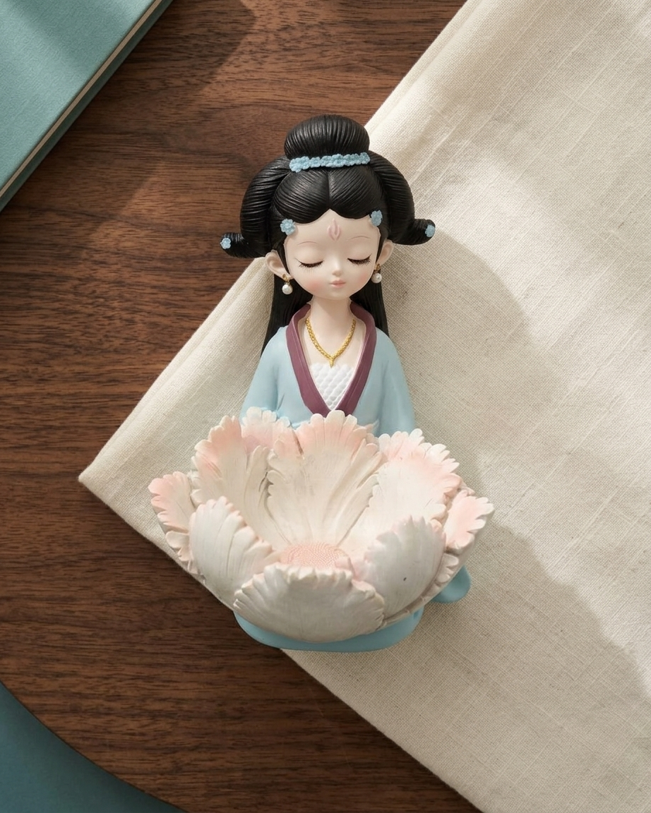 Handcrafted Floral Girl Showpiece with Lotus Bowl – Premium Decorative Accent for Home & Gifting
