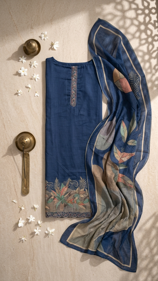 navy blue embroidered kurta set