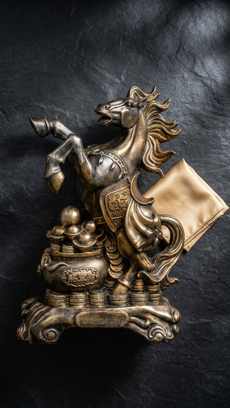 Handcrafted Feng Shui Wealth Horse Showpiece with Gold Coins & Treasure Pot – Premium Lucky Horse Statue for Home & Office Decor