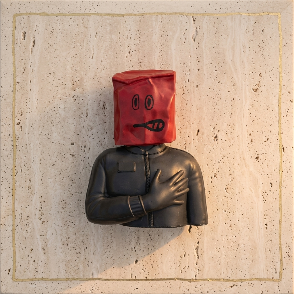 Red Bag Head Sculpture