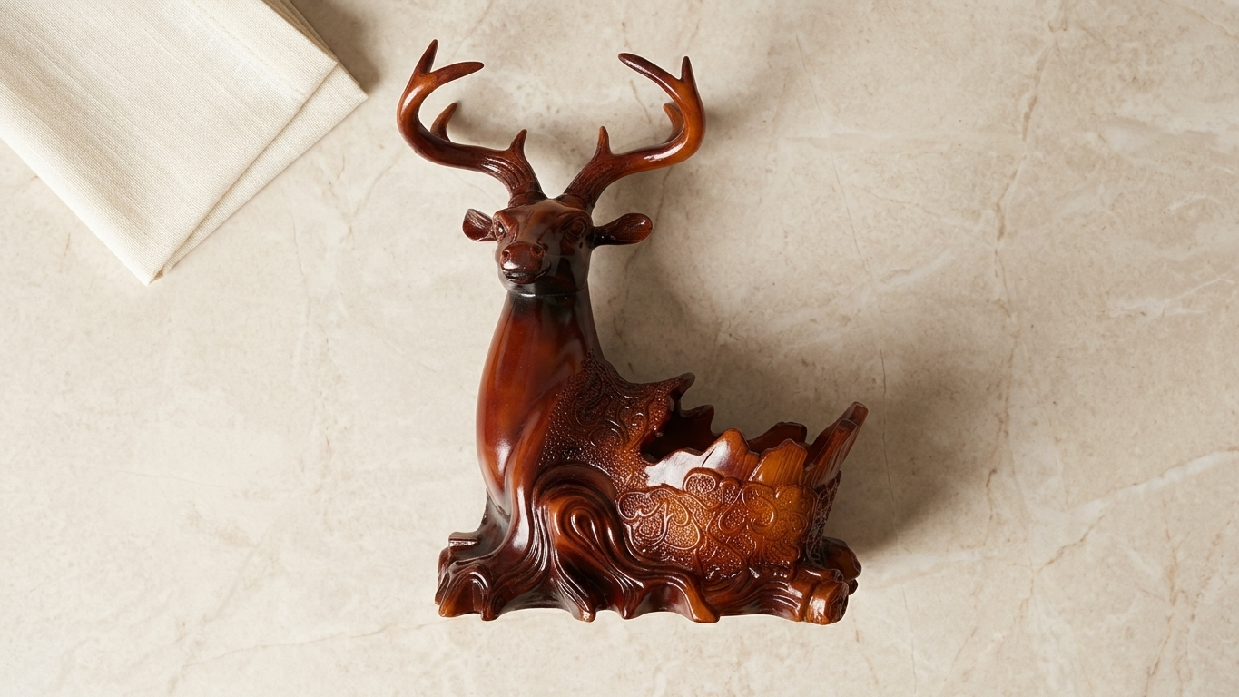 Handcrafted Wooden Deer Holder Showpiece – Premium Decorative Desk Organizer