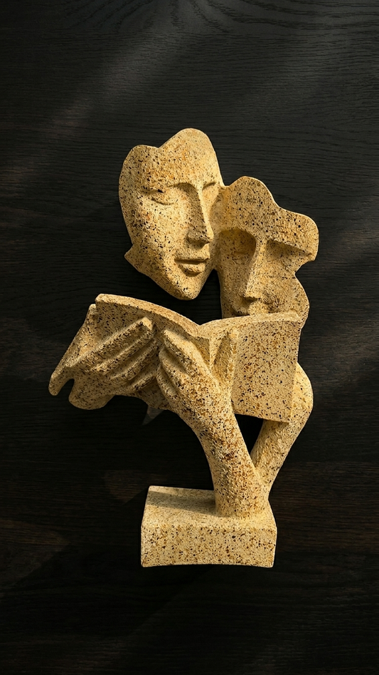 Handcrafted Couple Reading Sculpture – Modern Home Decor Showpiece