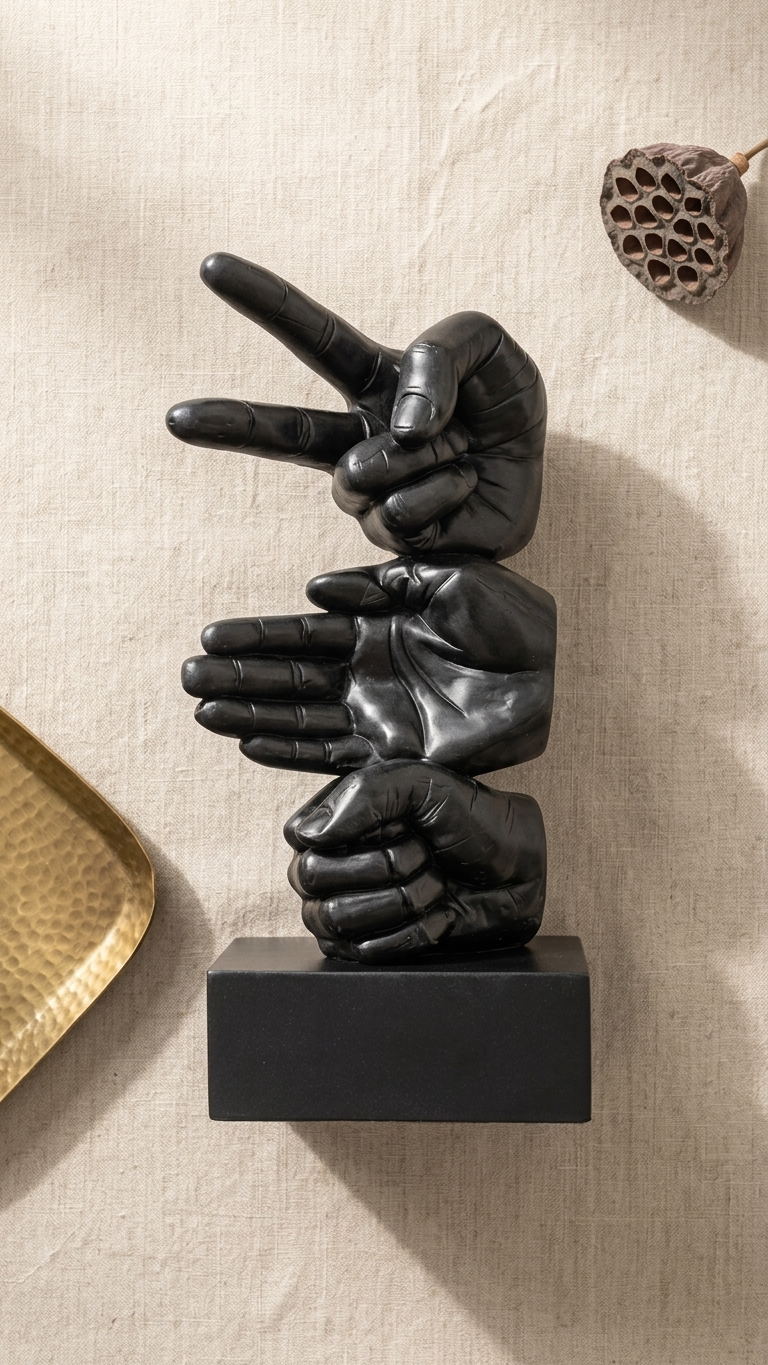 Modern hand gesture sculpture for home decor India – Matte Black Modern Tabletop Art for Luxury Home & Office Decor