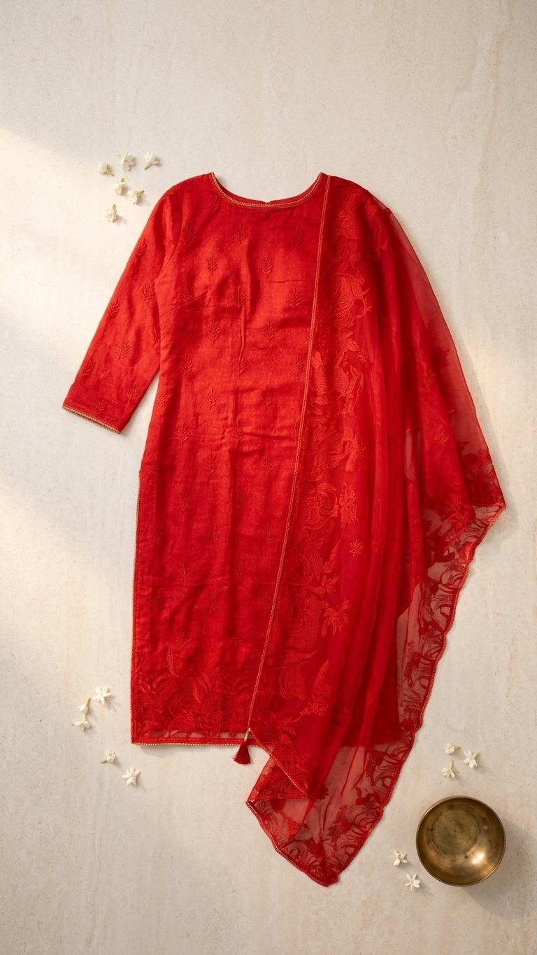 red embroidered unstitched suit set
