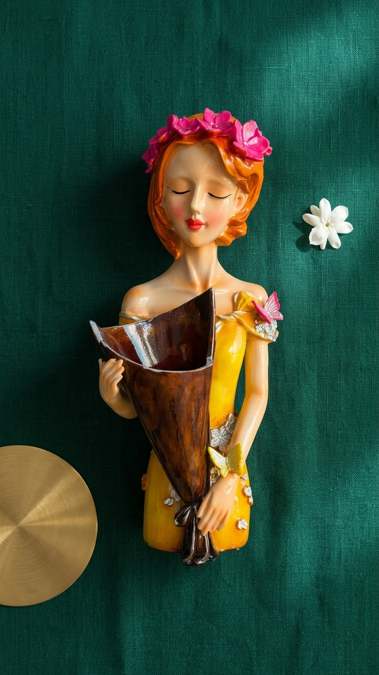 Handcrafted Lady Flower Vase Showpiece – Elegant Resin Girl Decor
