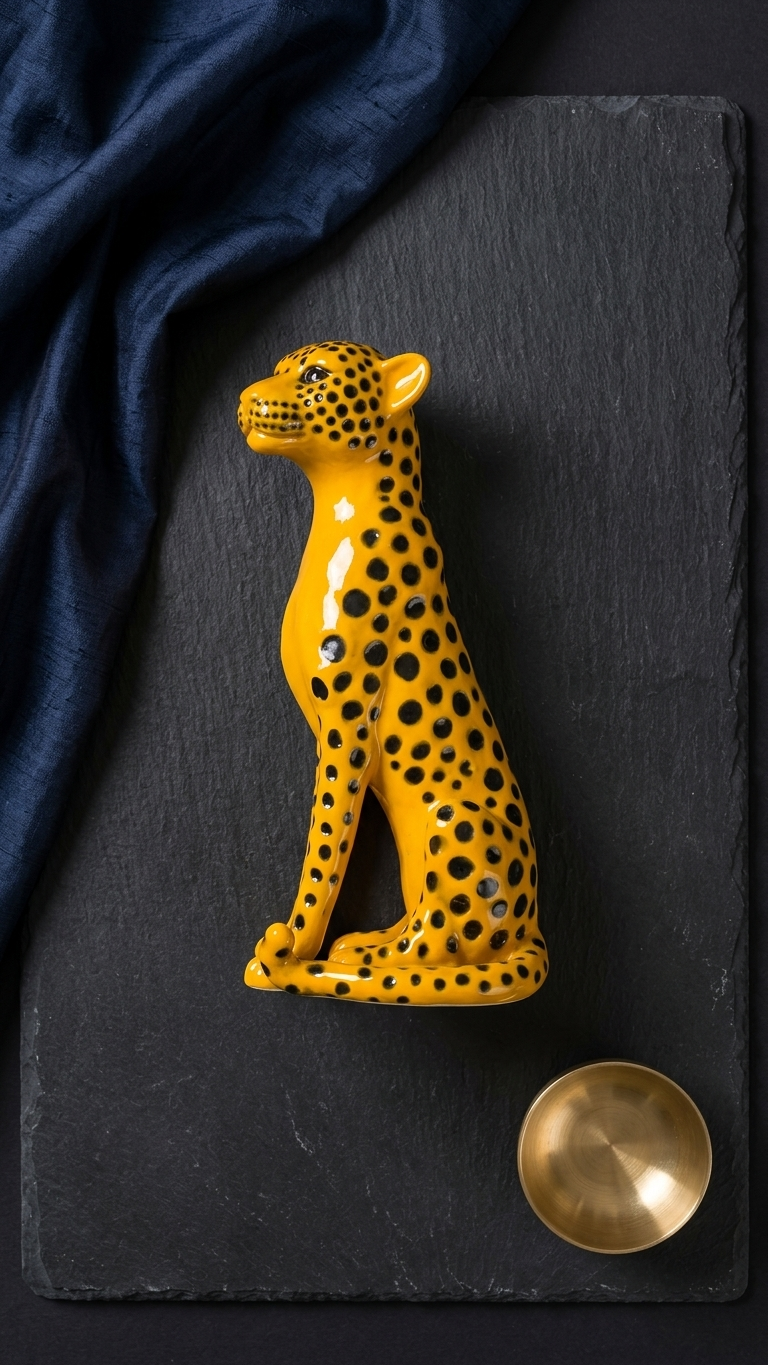 Handcrafted Yellow Leopard Showpiece with Black Spots