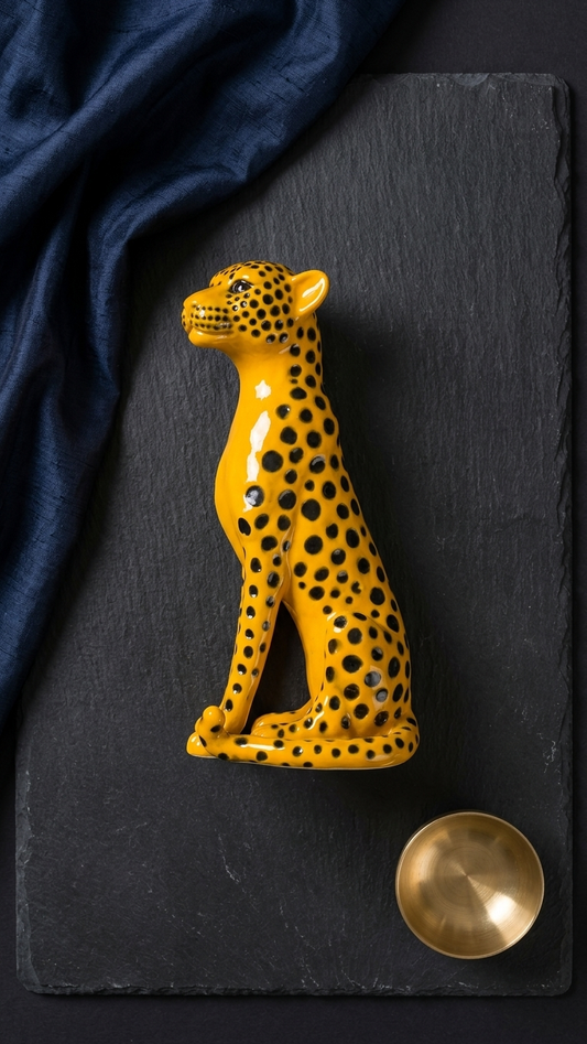 Handcrafted Yellow Leopard Showpiece with Black Spots