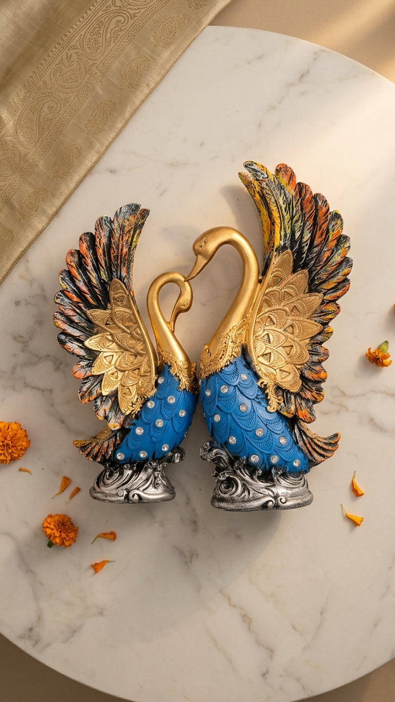 Handcrafted Royal Swan Couple Showpiece with Decorative Wings – Premium Home Decor Sculpture
