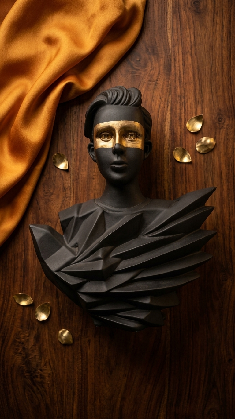 Handcrafted Abstract Black & Gold Face Sculpture Showpiece – Modern Artistic Decor