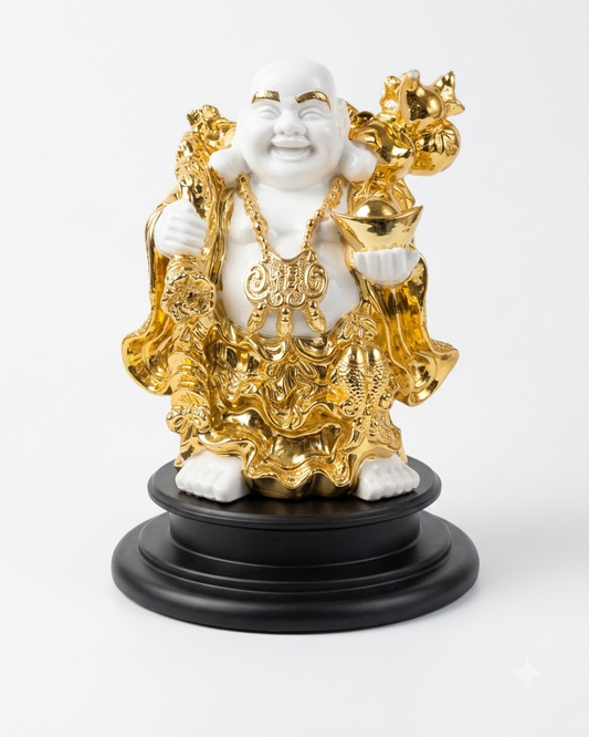Gold & White Laughing Buddha Showpiece