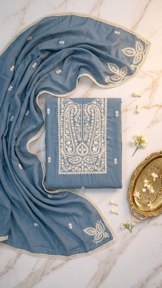 Powder Blue Embroidered Suit Set with Dupatta – Elegant Ethnic Wear