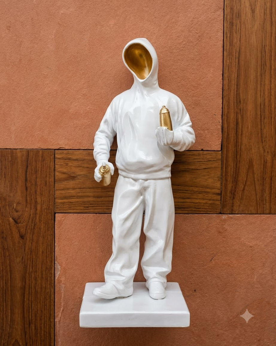 White Gold Faceless Man Sculpture for Home Decor