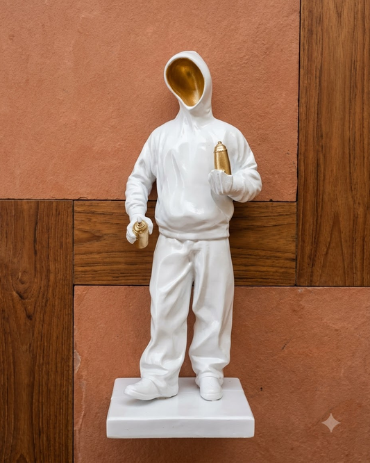 White Gold Faceless Man Sculpture for Home Decor