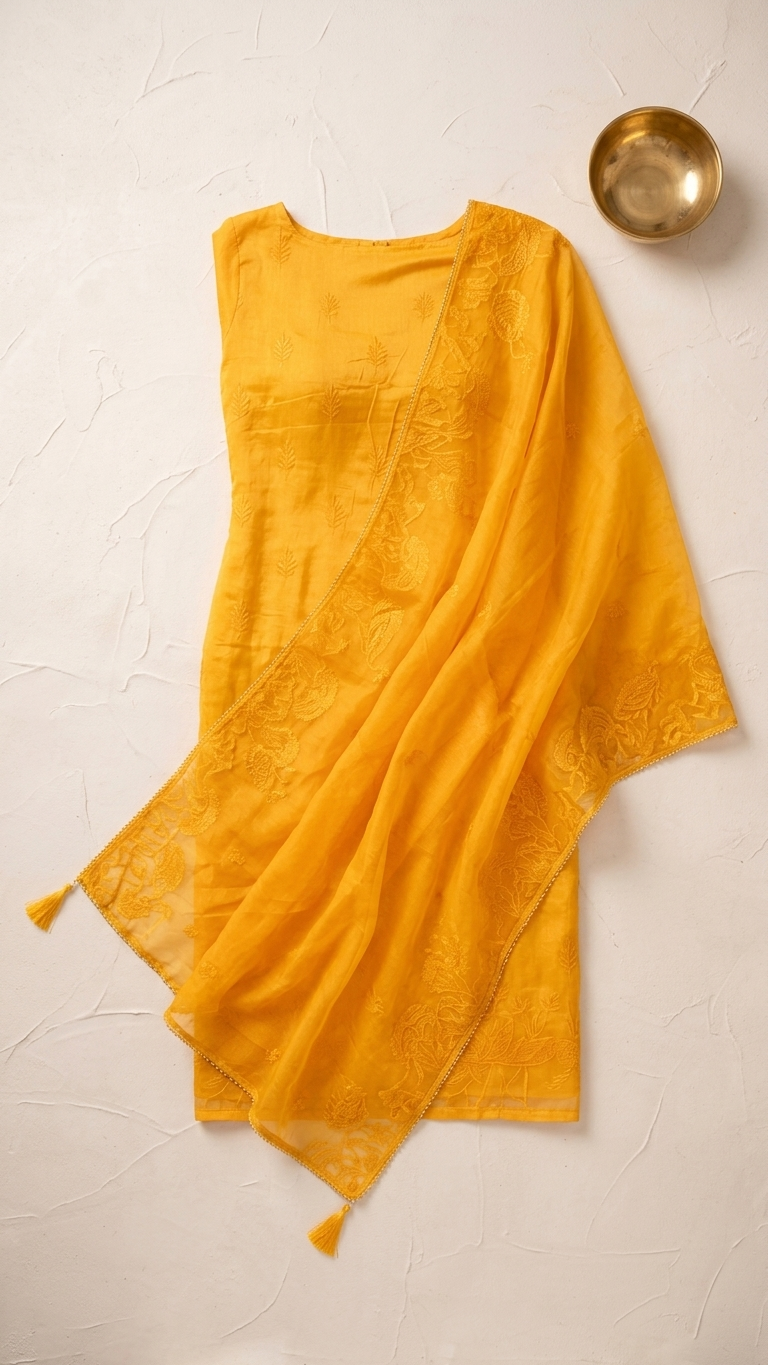 yellow embroidered unstitched suit set