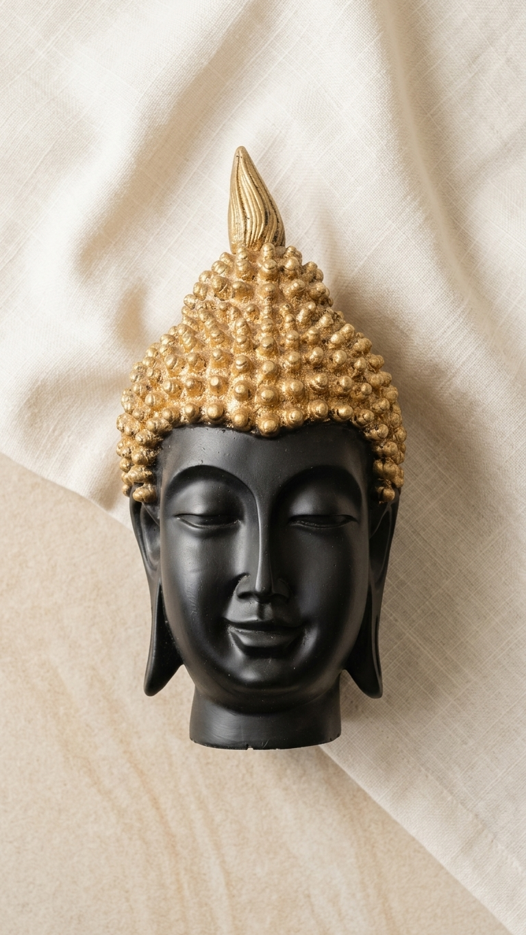 Handcrafted Black & Gold Buddha Head Showpiece – Premium Resin Meditation Sculpture for Home Decor