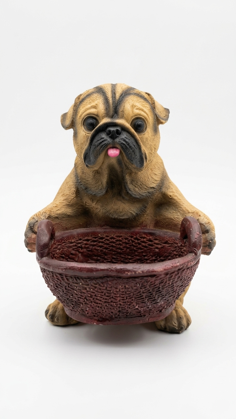 Handcrafted Pug Dog Basket Showpiece – Decorative Storage Figurine for Home