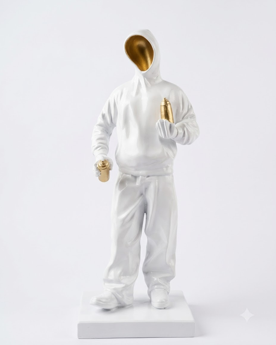 White Gold Faceless Man Sculpture for Home Decor