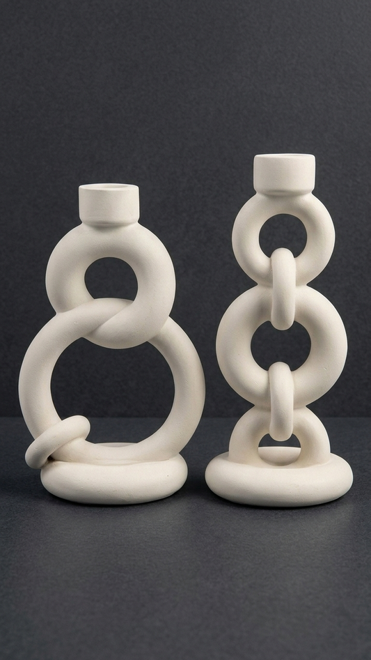 Handcrafted Interlocking Ring Candle Holder Set – Modern Abstract Resin Decor (Set of 2)