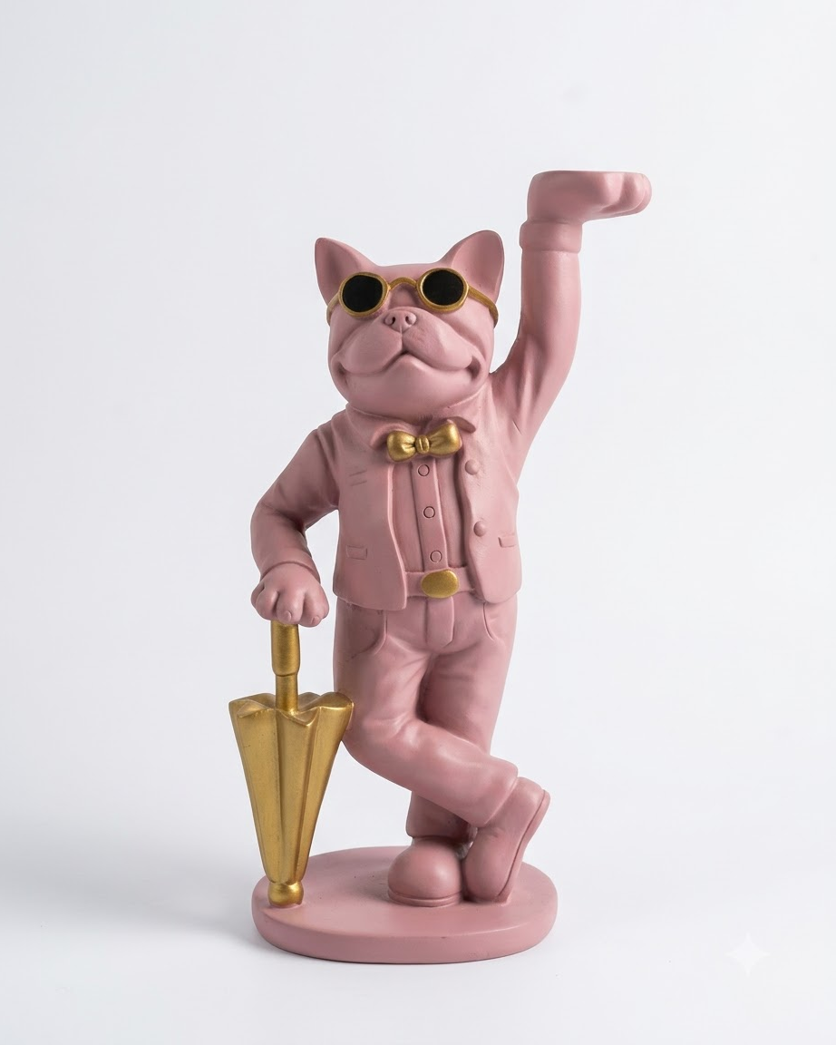 Pink Cat Showpiece with Umbrella for Home Decor