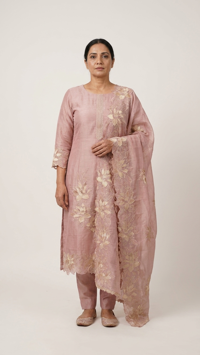 handcrafted floral embroidered kurta set