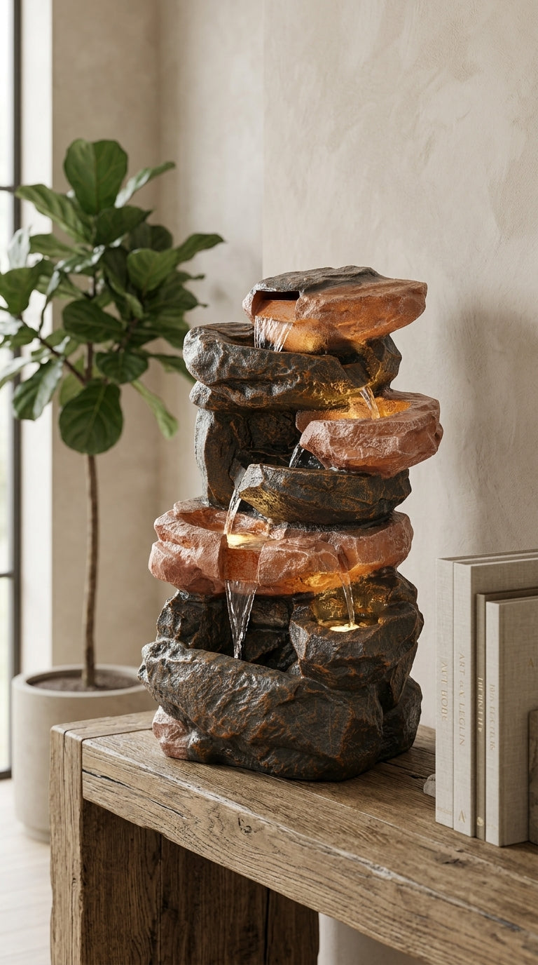 Handcrafted Natural Rock Cascading Water Fountain