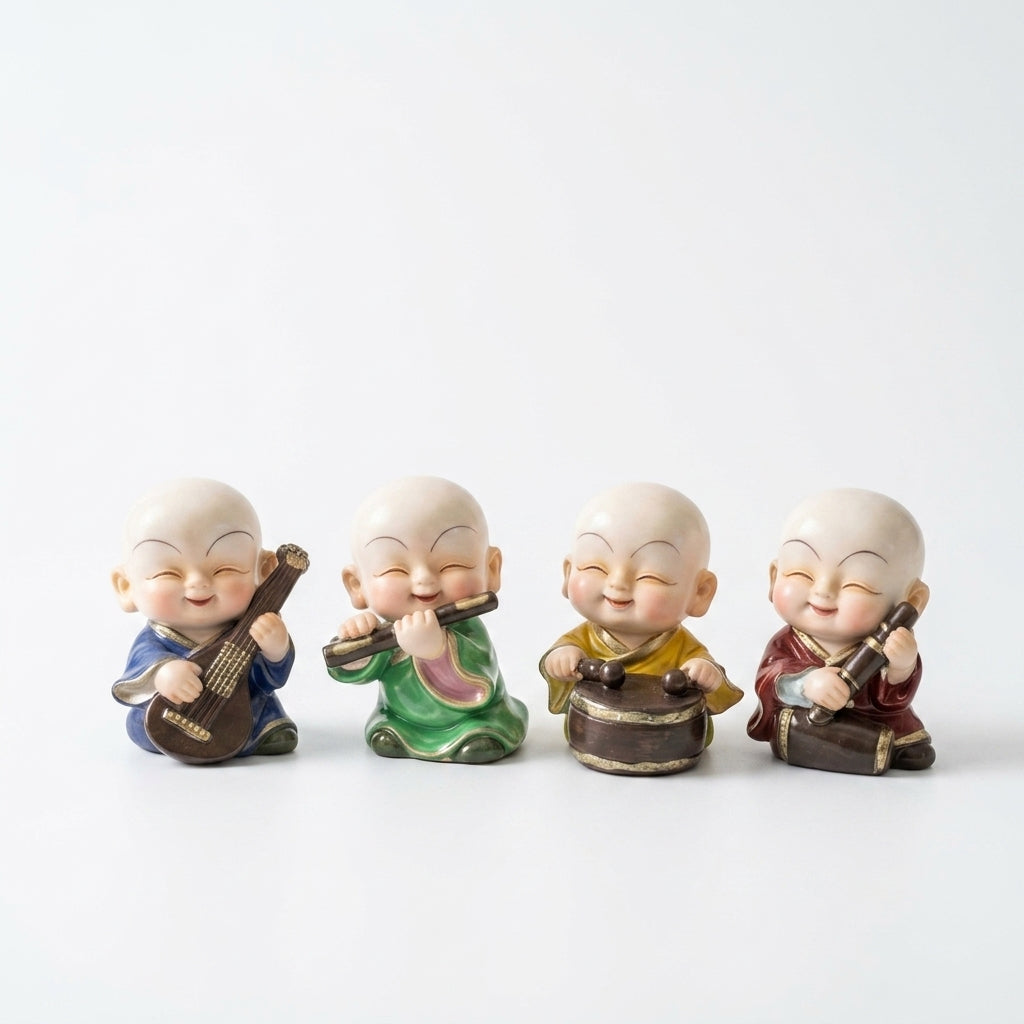 Smiling monk figurines set for home  & Office Decor – Buddhist Decorative Showpieces