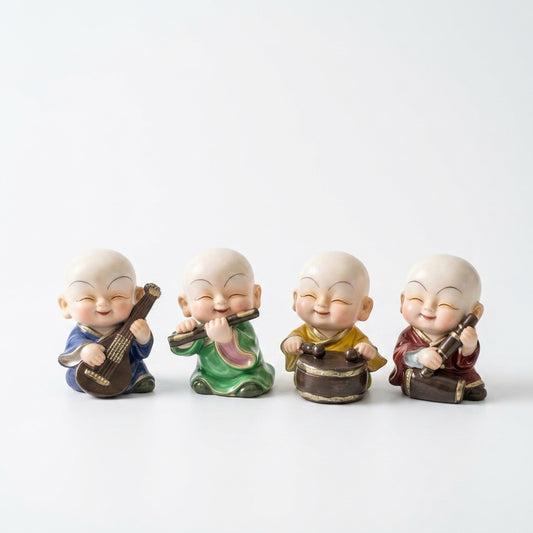 Smiling monk figurines set for home  & Office Decor – Buddhist Decorative Showpieces