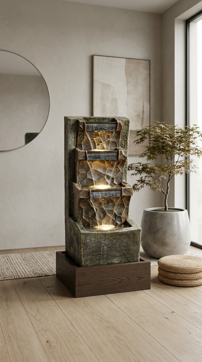 Handcrafted Modern Indoor Cascading Water Fountain