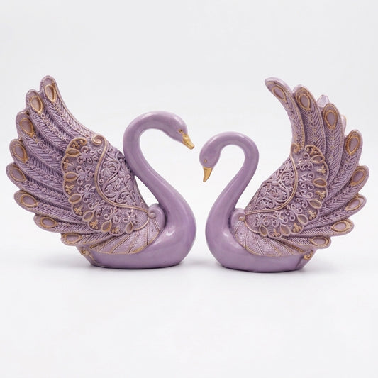 Handcrafted Lavender Royal Swan Showpiece Pair | Premium Resin Home Decor