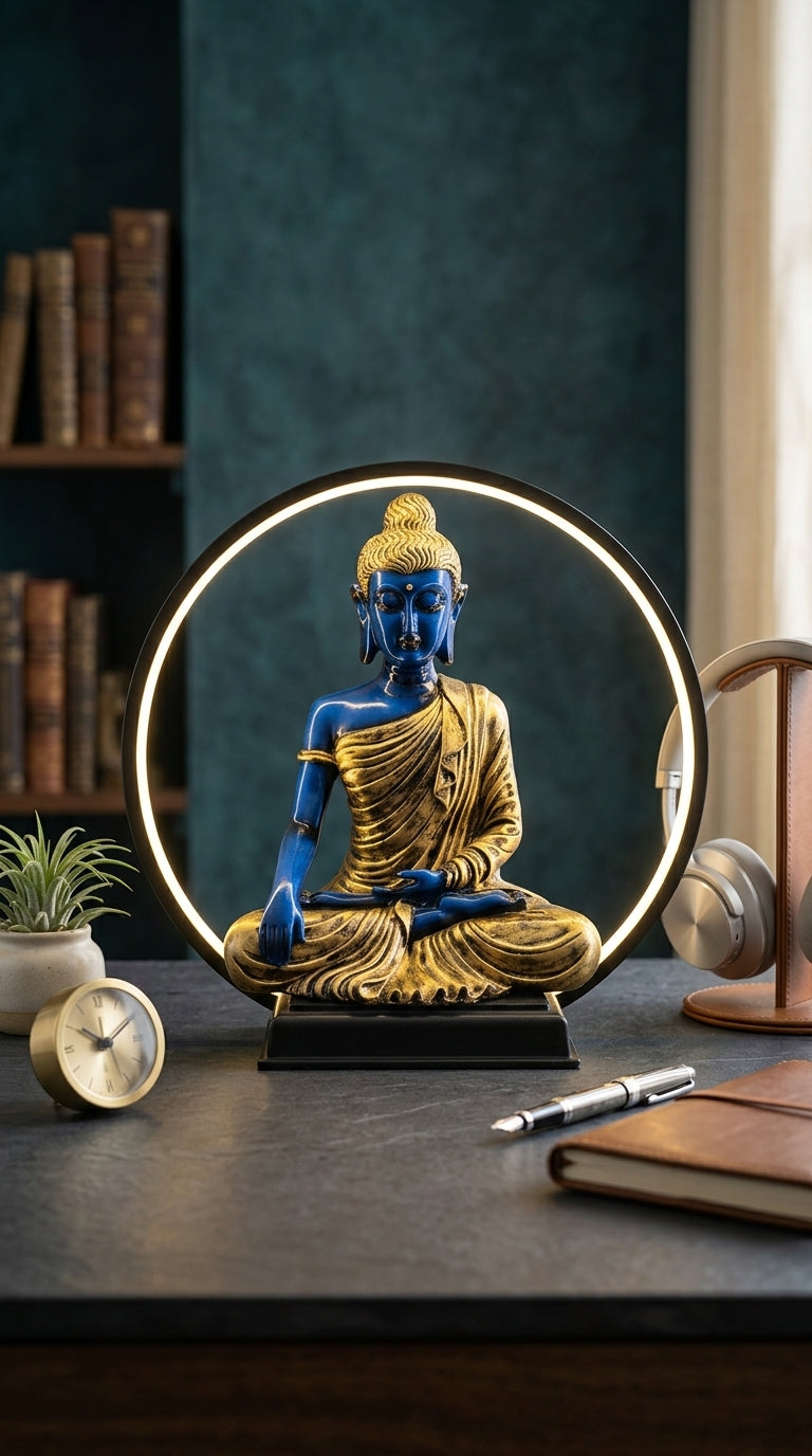Handcrafted LED Blue Buddha Statue 