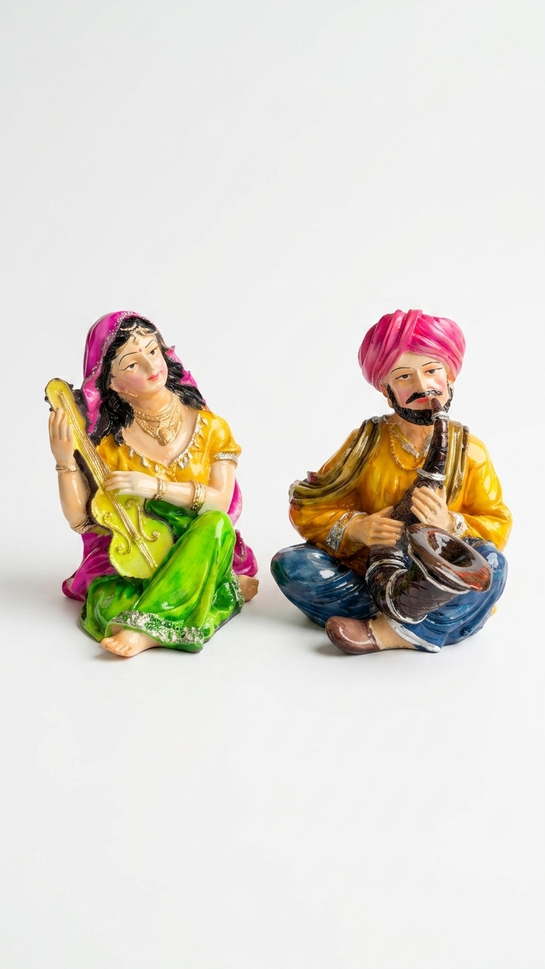 handcrafted Rajasthani musician couple statue