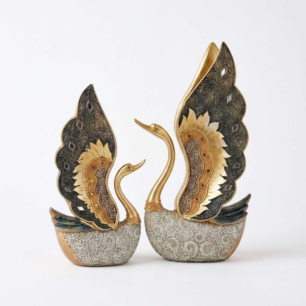 Golden swan pair showpiece for home decor India – Premium Finish Home Decor Statue for Living Room & Office