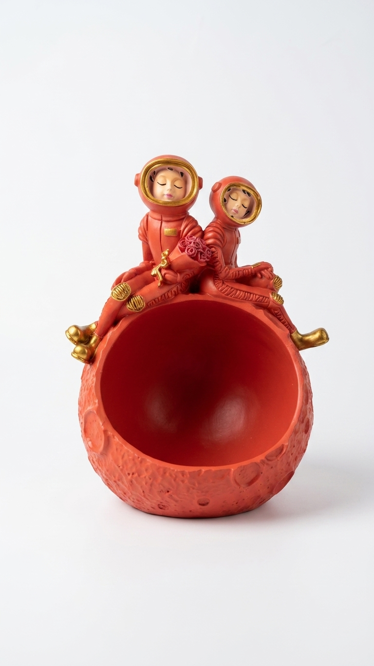 Cute Astronaut Couple Moon Flower Pot Showpiece for Living Room & Home Decor