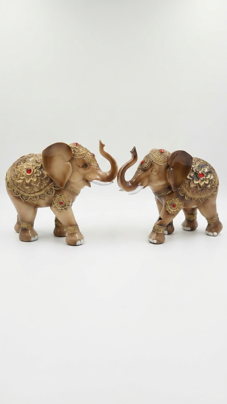 Handcrafted Royal Elephant Pair Showpiece – Premium Decorative Elephant Sculpture Set for Home Décor & Gifting