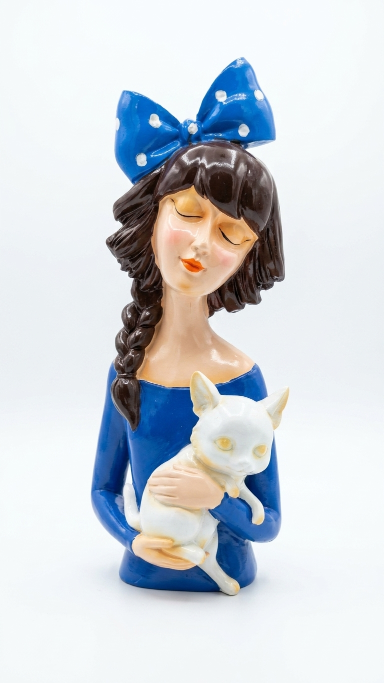 Handcrafted Girl with Cat Showpiece – Elegant Decorative Resin Sculpture for Home Decor & Gifting