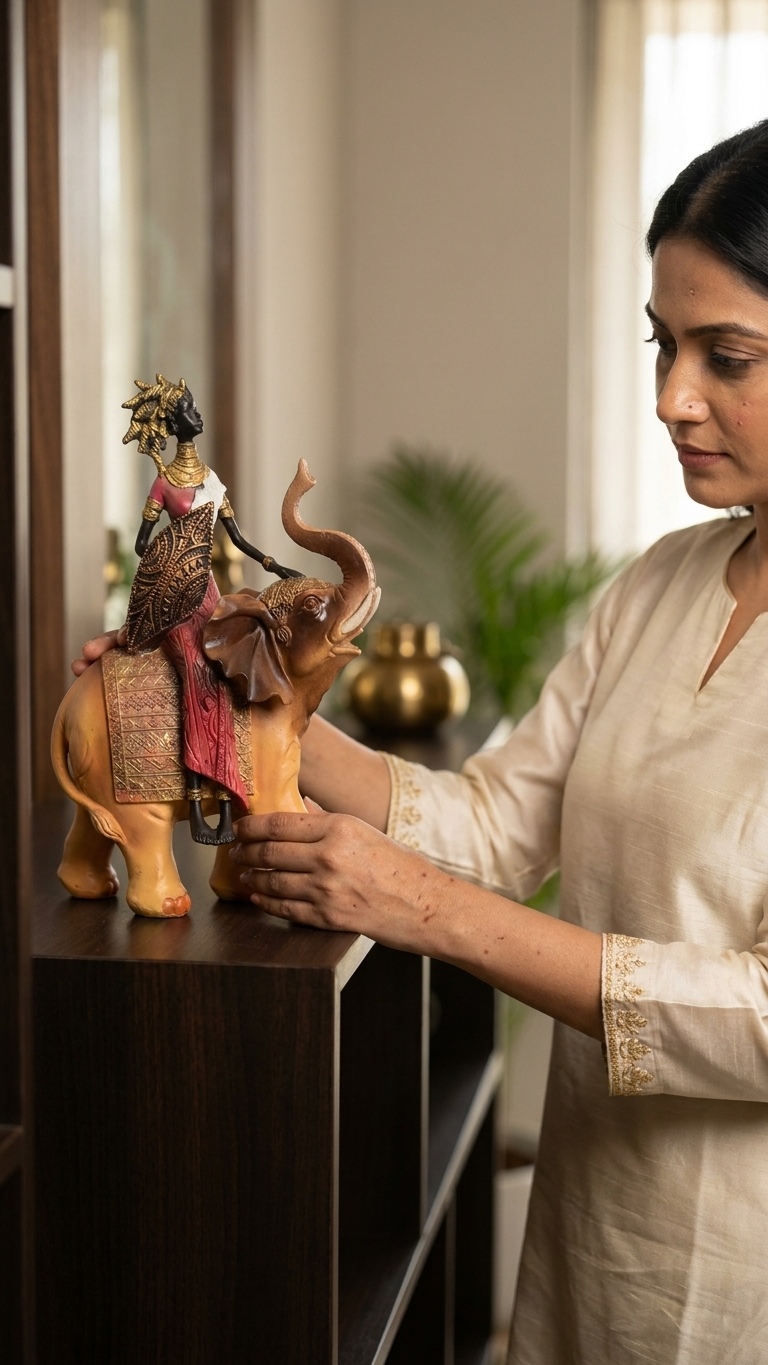 Royal African Lady on Elephant Showpiece – Ethnic Luxury Decor for Living Room & Home Interiors