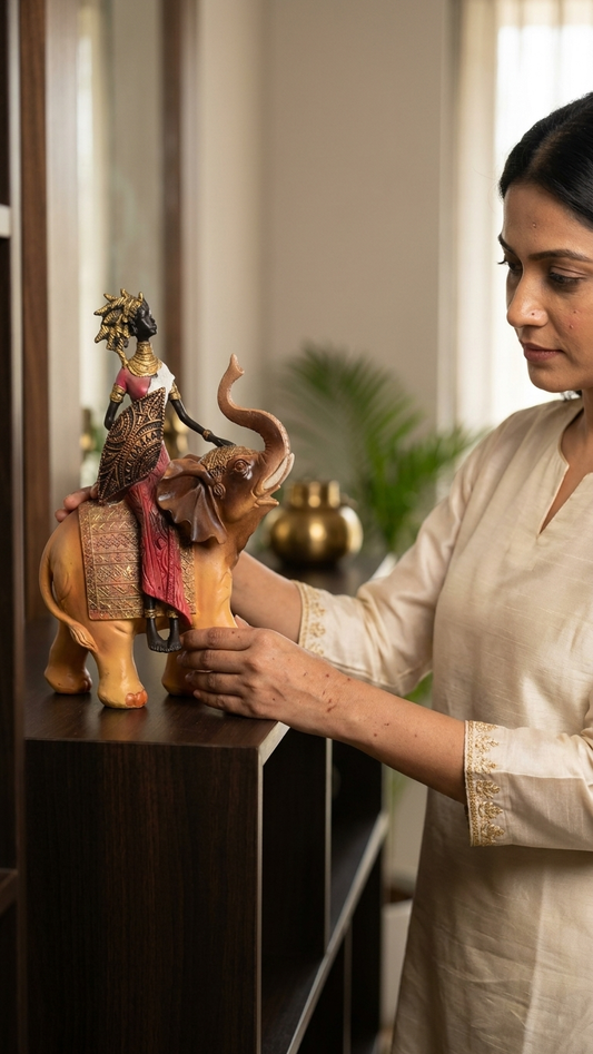 Royal African Lady on Elephant Showpiece