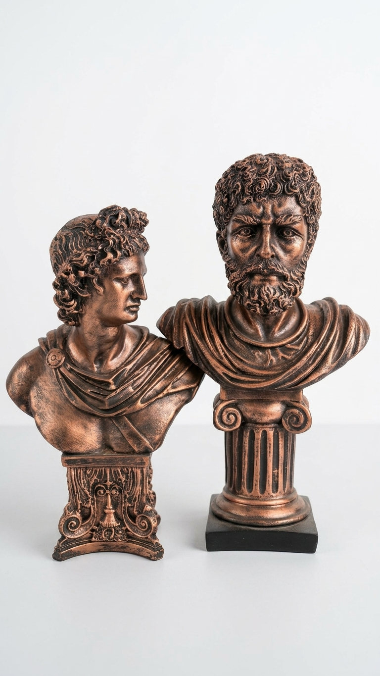 handcrafted Roman bust sculpture set